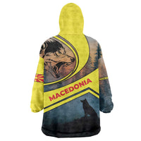 Macedonia Wearable Blanket Hoodie with Forest Wolf and Sunset Silhouette Design - Wonder Print Shop