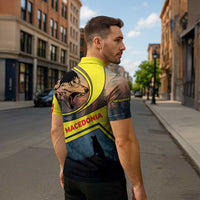 Macedonia Zipper Polo Shirt with Forest Wolf and Sunset Silhouette Design - Wonder Print Shop