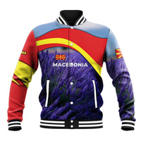 Macedonia Baseball Jacket with Lavender Field and Bloom Curve Design - Wonder Print Shop