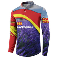 Macedonia Button Sweatshirt with Lavender Field and Bloom Curve Design - Wonder Print Shop