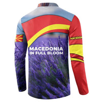 Macedonia Button Sweatshirt with Lavender Field and Bloom Curve Design - Wonder Print Shop
