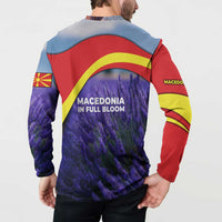 Macedonia Button Sweatshirt with Lavender Field and Bloom Curve Design - Wonder Print Shop