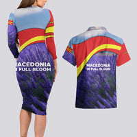 Macedonia Couples Matching Long Sleeve Bodycon Dress and Hawaiian Shirt with Lavender Field and Bloom Curve Design - Wonder Print Shop