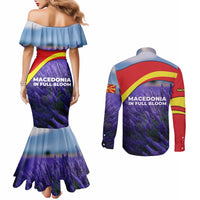 Macedonia Couples Matching Mermaid Dress and Long Sleeve Button Shirt with Lavender Field and Bloom Curve Design - Wonder Print Shop