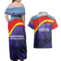 Macedonia Couples Matching Off Shoulder Maxi Dress and Hawaiian Shirt with Lavender Field and Bloom Curve Design - Wonder Print Shop
