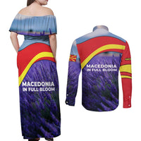 Macedonia Couples Matching Off Shoulder Maxi Dress and Long Sleeve Button Shirt with Lavender Field and Bloom Curve Design - Wonder Print Shop