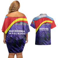 Macedonia Couples Matching Off Shoulder Short Dress and Hawaiian Shirt with Lavender Field and Bloom Curve Design - Wonder Print Shop