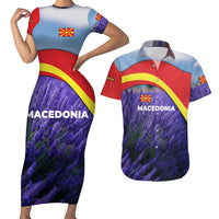 Macedonia Couples Matching Short Sleeve Bodycon Dress and Hawaiian Shirt with Lavender Field and Bloom Curve Design - Wonder Print Shop