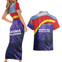 Macedonia Couples Matching Short Sleeve Bodycon Dress and Hawaiian Shirt with Lavender Field and Bloom Curve Design - Wonder Print Shop