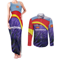 Macedonia Couples Matching Tank Maxi Dress and Long Sleeve Button Shirt with Lavender Field and Bloom Curve Design - Wonder Print Shop