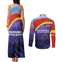 Macedonia Couples Matching Tank Maxi Dress and Long Sleeve Button Shirt with Lavender Field and Bloom Curve Design - Wonder Print Shop