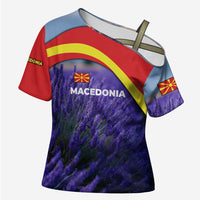 Macedonia Cross Shoulder Shirt with Lavender Field and Bloom Curve Design - Wonder Print Shop