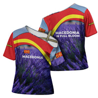 Macedonia Cross Shoulder Shirt with Lavender Field and Bloom Curve Design - Wonder Print Shop