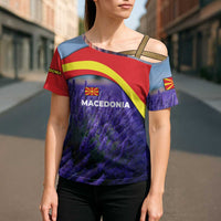 Macedonia Cross Shoulder Shirt with Lavender Field and Bloom Curve Design - Wonder Print Shop