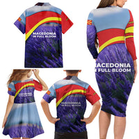 Macedonia Family Matching Long Sleeve Bodycon Dress and Hawaiian Shirt with Lavender Field and Bloom Curve Design - Wonder Print Shop