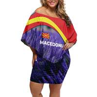 Macedonia Family Matching Off Shoulder Short Dress and Hawaiian Shirt with Lavender Field and Bloom Curve Design - Wonder Print Shop