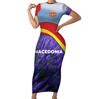 Macedonia Family Matching Short Sleeve Bodycon Dress and Hawaiian Shirt with Lavender Field and Bloom Curve Design - Wonder Print Shop