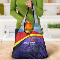 Macedonia Grocery Bag with Lavender Field and Bloom Curve Design - Wonder Print Shop