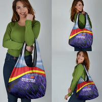 Macedonia Grocery Bag with Lavender Field and Bloom Curve Design - Wonder Print Shop