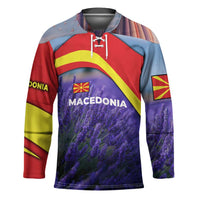 Macedonia Hockey Jersey with Lavender Field and Bloom Curve Design - Wonder Print Shop