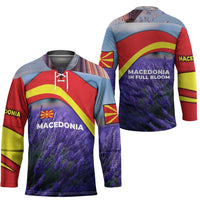 Macedonia Hockey Jersey with Lavender Field and Bloom Curve Design - Wonder Print Shop