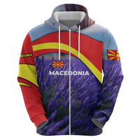 Macedonia Hoodie with Lavender Field and Bloom Curve Design - Wonder Print Shop