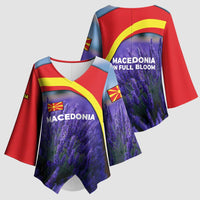 Macedonia Kimono Sleeve Blouse with Lavender Field and Bloom Curve Design - Wonder Print Shop