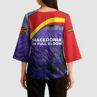 Macedonia Kimono Sleeve Blouse with Lavender Field and Bloom Curve Design - Wonder Print Shop