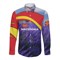 Macedonia Long Sleeve Button Shirt with Lavender Field and Bloom Curve Design - Wonder Print Shop