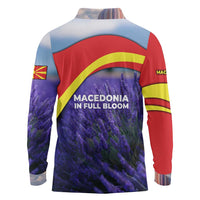 Macedonia Long Sleeve Polo Shirt with Lavender Field and Bloom Curve Design - Wonder Print Shop
