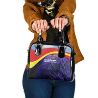Macedonia Shoulder Handbag with Lavender Field and Bloom Curve Design - Wonder Print Shop