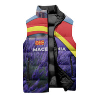 Macedonia Sleeveless Puffer Jacket with Lavender Field and Bloom Curve Design - Wonder Print Shop