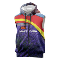 Macedonia Sleeveless Zip Hoodie with Lavender Field and Bloom Curve Design - Wonder Print Shop