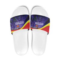 Macedonia Slide Sandals with Lavender Field and Bloom Curve Design - Wonder Print Shop