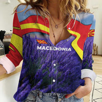Macedonia Women Casual Shirt with Lavender Field and Bloom Curve Design - Wonder Print Shop