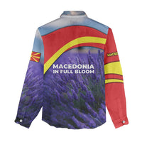 Macedonia Women Casual Shirt with Lavender Field and Bloom Curve Design - Wonder Print Shop