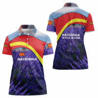 Macedonia Women Polo Shirt with Lavender Field and Bloom Curve Design - Wonder Print Shop