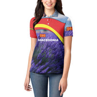 Macedonia Women Polo Shirt with Lavender Field and Bloom Curve Design - Wonder Print Shop
