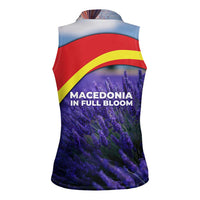Macedonia Women Sleeveless Polo Shirt with Lavender Field and Bloom Curve Design - Wonder Print Shop