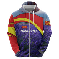 Macedonia Zip Hoodie with Lavender Field and Bloom Curve Design - Wonder Print Shop