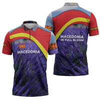 Macedonia Zipper Polo Shirt with Lavender Field and Bloom Curve Design - Wonder Print Shop
