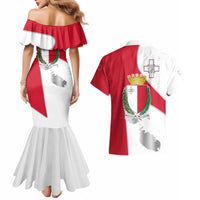 Malta Couples Matching Mermaid Dress and Hawaiian Shirt with Coat of Arms and Island Map Design - Wonder Print Shop