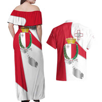Malta Couples Matching Off Shoulder Maxi Dress and Hawaiian Shirt with Coat of Arms and Island Map Design - Wonder Print Shop