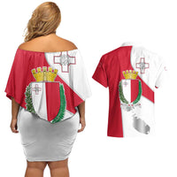 Malta Couples Matching Off Shoulder Short Dress and Hawaiian Shirt with Coat of Arms and Island Map Design - Wonder Print Shop