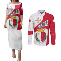 Malta Couples Matching Puletasi and Long Sleeve Button Shirt with Coat of Arms and Island Map Design - Wonder Print Shop