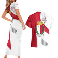 Malta Couples Matching Short Sleeve Bodycon Dress and Hawaiian Shirt with Coat of Arms and Island Map Design - Wonder Print Shop