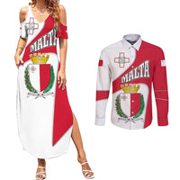 Malta Couples Matching Summer Maxi Dress and Long Sleeve Button Shirt with Coat of Arms and Island Map Design - Wonder Print Shop