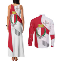 Malta Couples Matching Tank Maxi Dress and Long Sleeve Button Shirt with Coat of Arms and Island Map Design - Wonder Print Shop