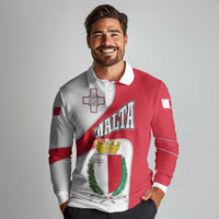 Malta Long Sleeve Polo Shirt with Coat of Arms and Island Map Design - Wonder Print Shop
