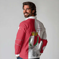 Malta Long Sleeve Polo Shirt with Coat of Arms and Island Map Design - Wonder Print Shop